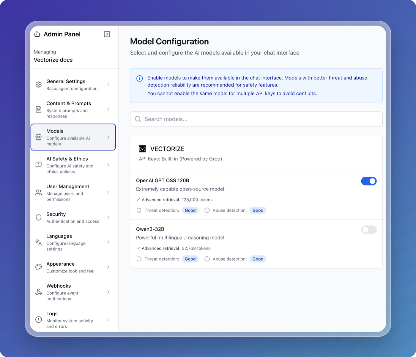 Admin Panel Models Configuration