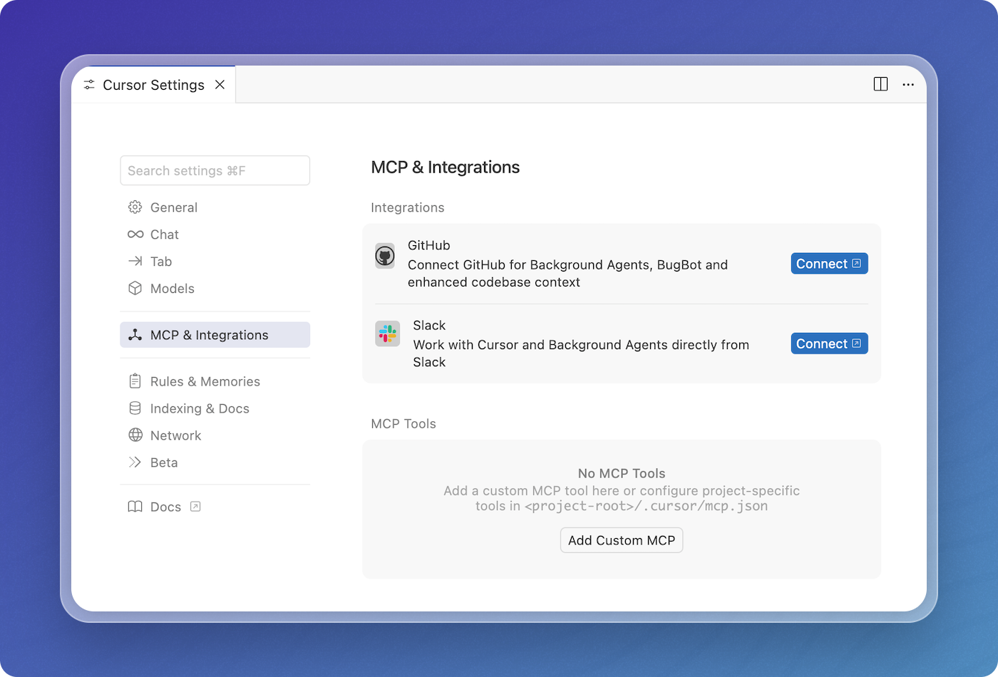 Cursor MCP settings