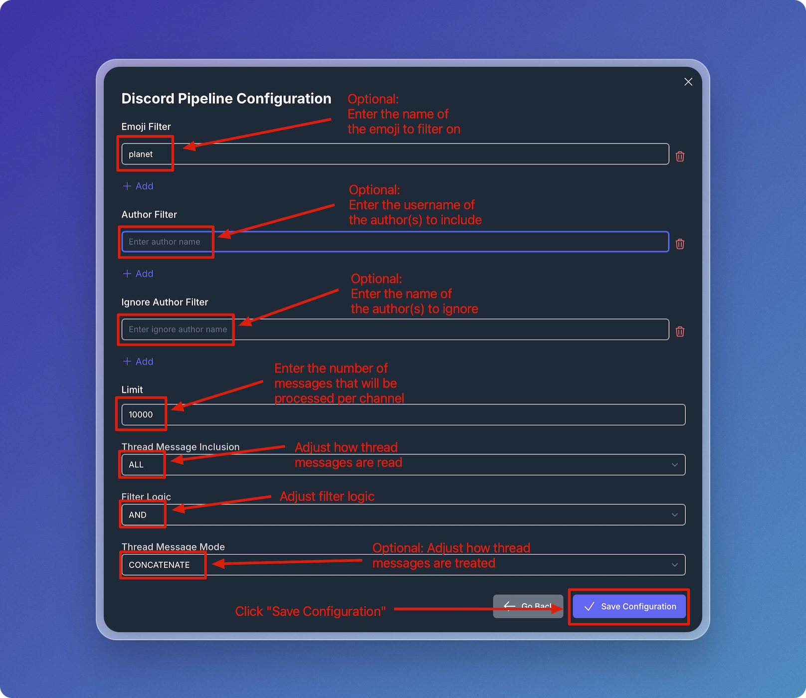 Discord Pipeline Configuration Parameters