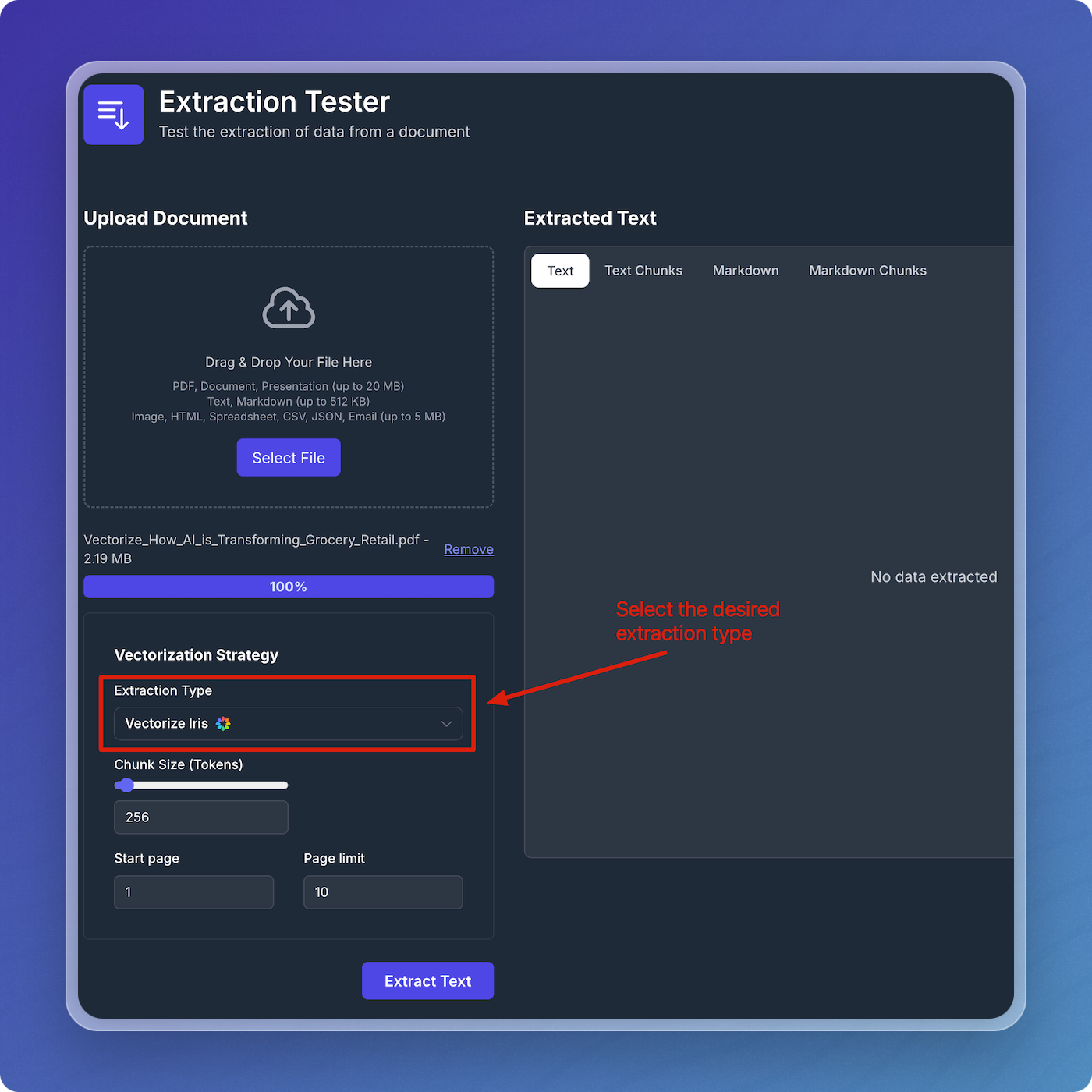 Select Extraction Type