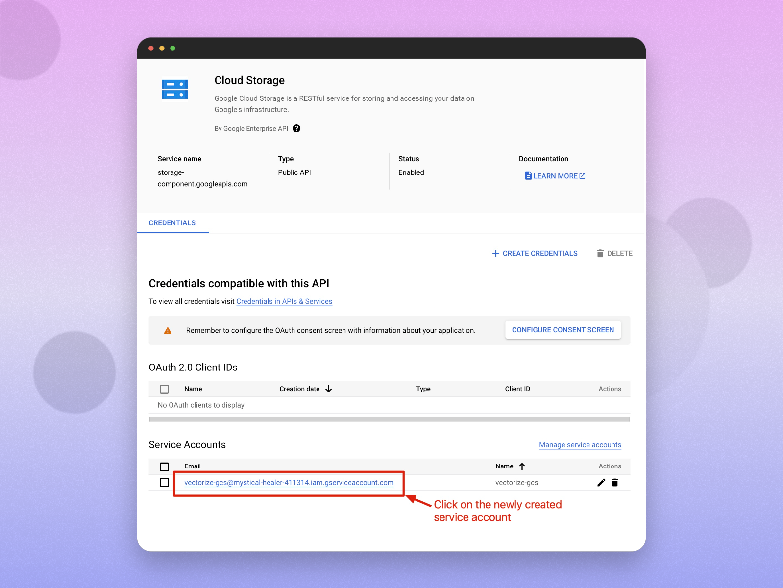 Select Service Account