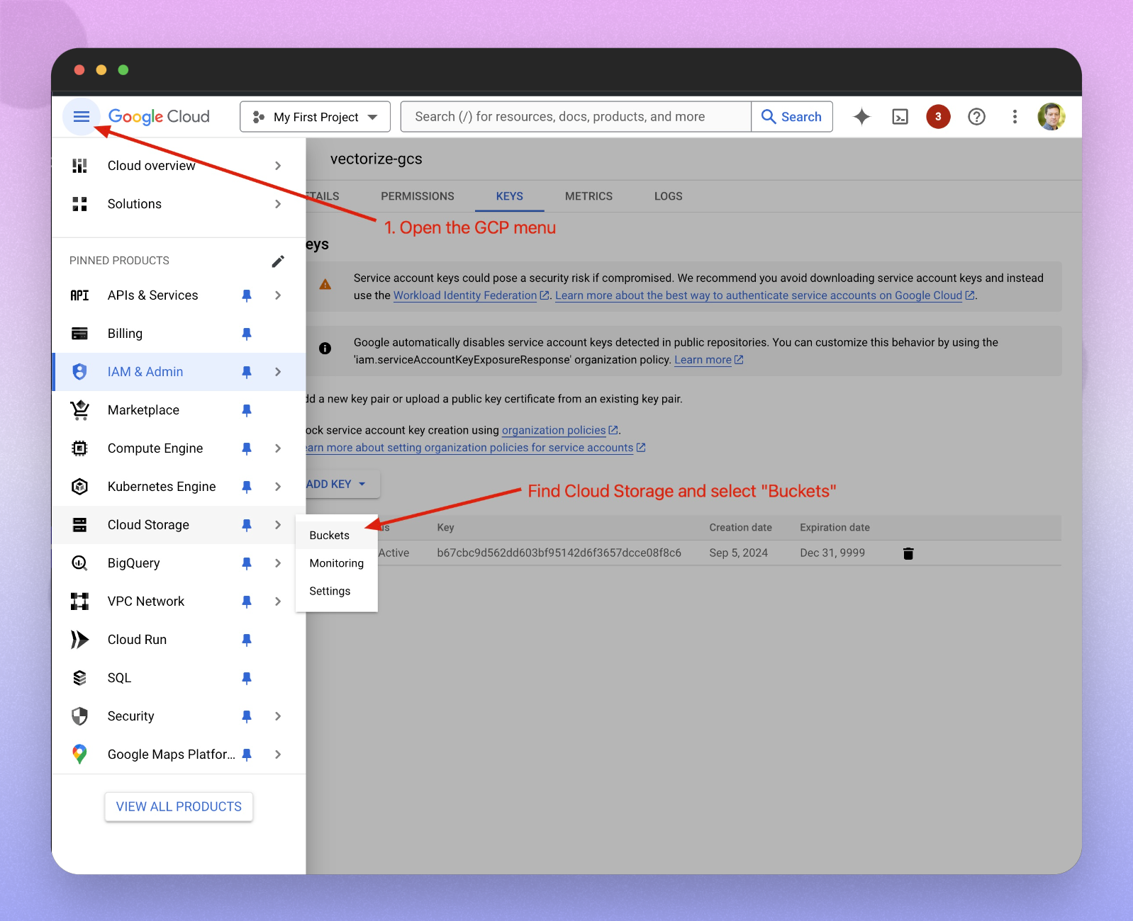 Open GCP Menu