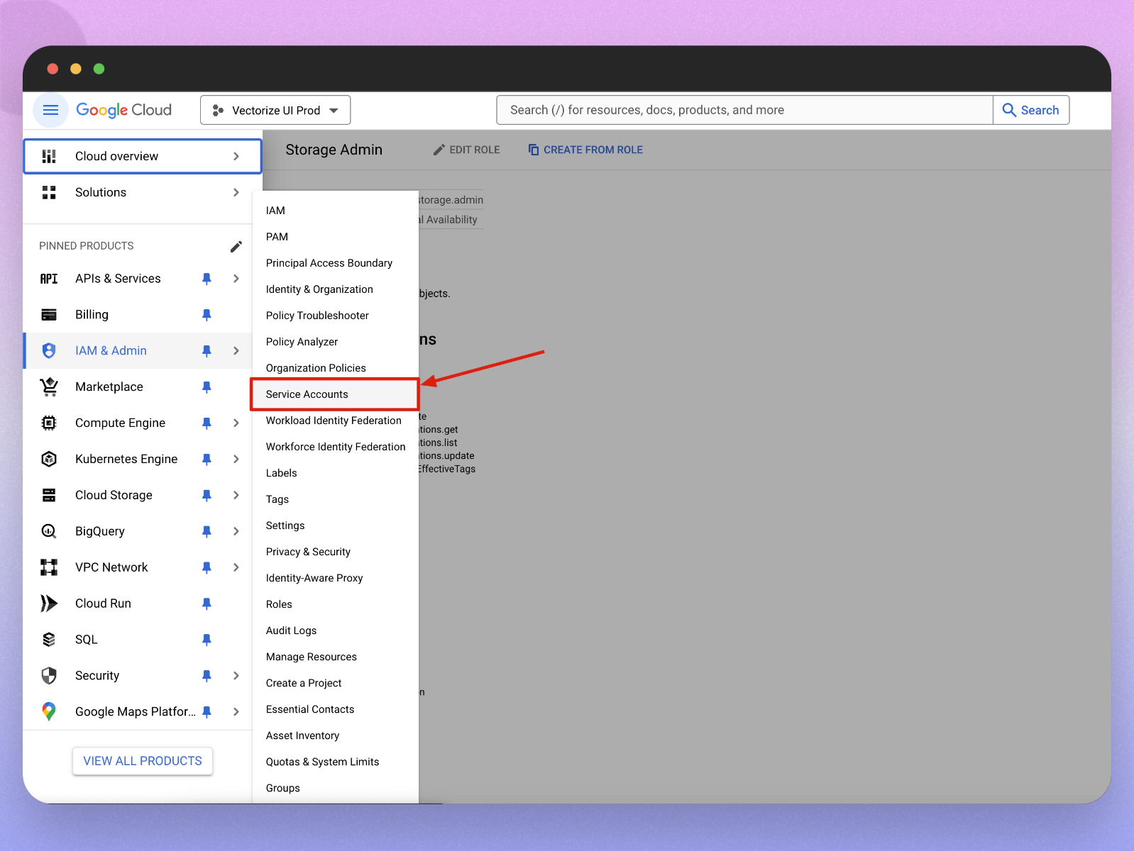 Navigate to Service Accounts