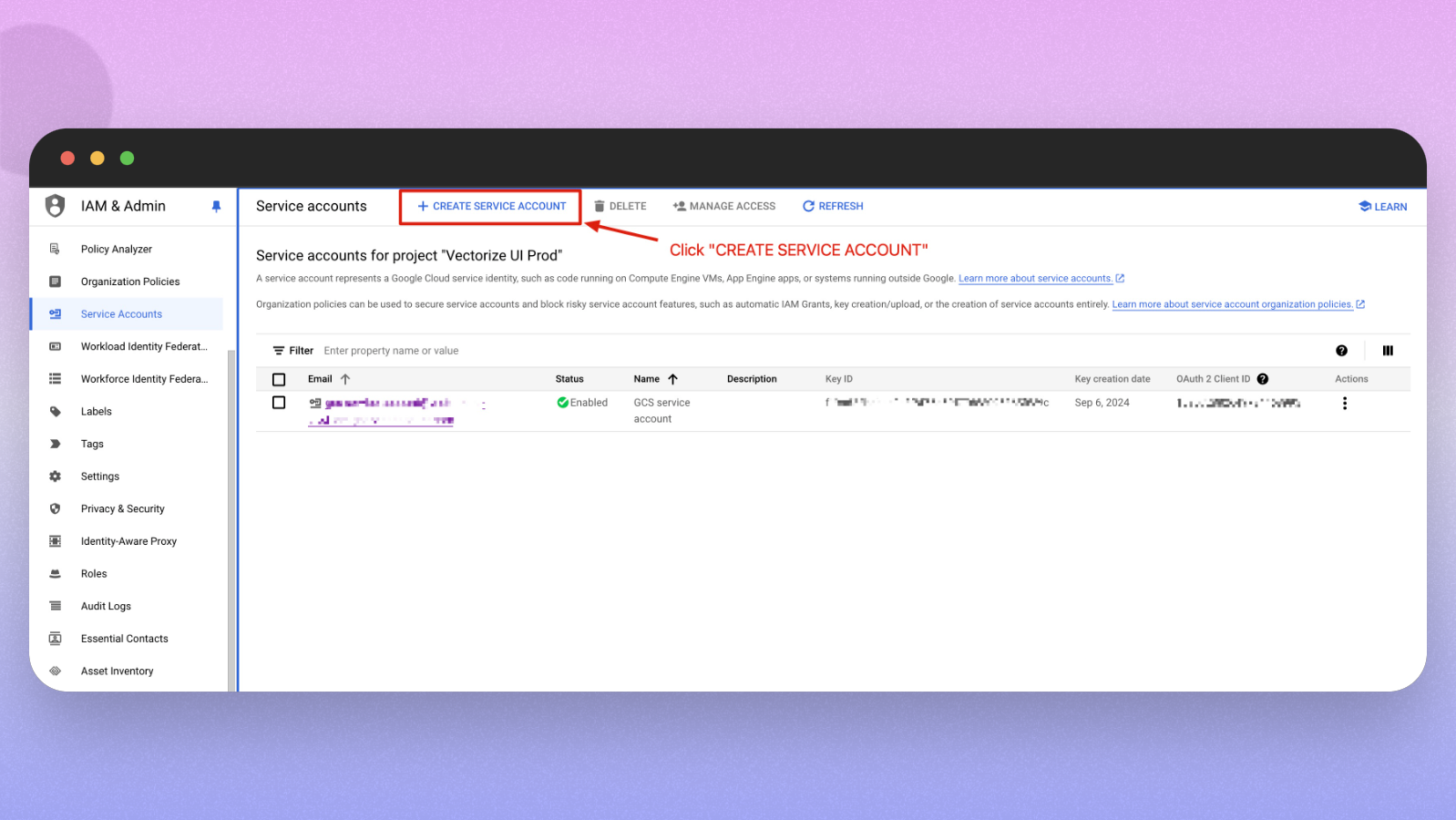 Create a Service Accounts