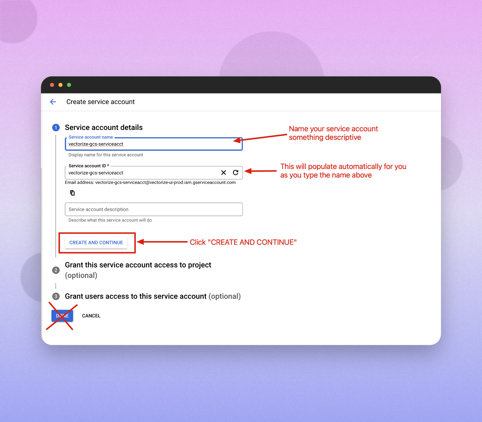 Create a Service Accounts