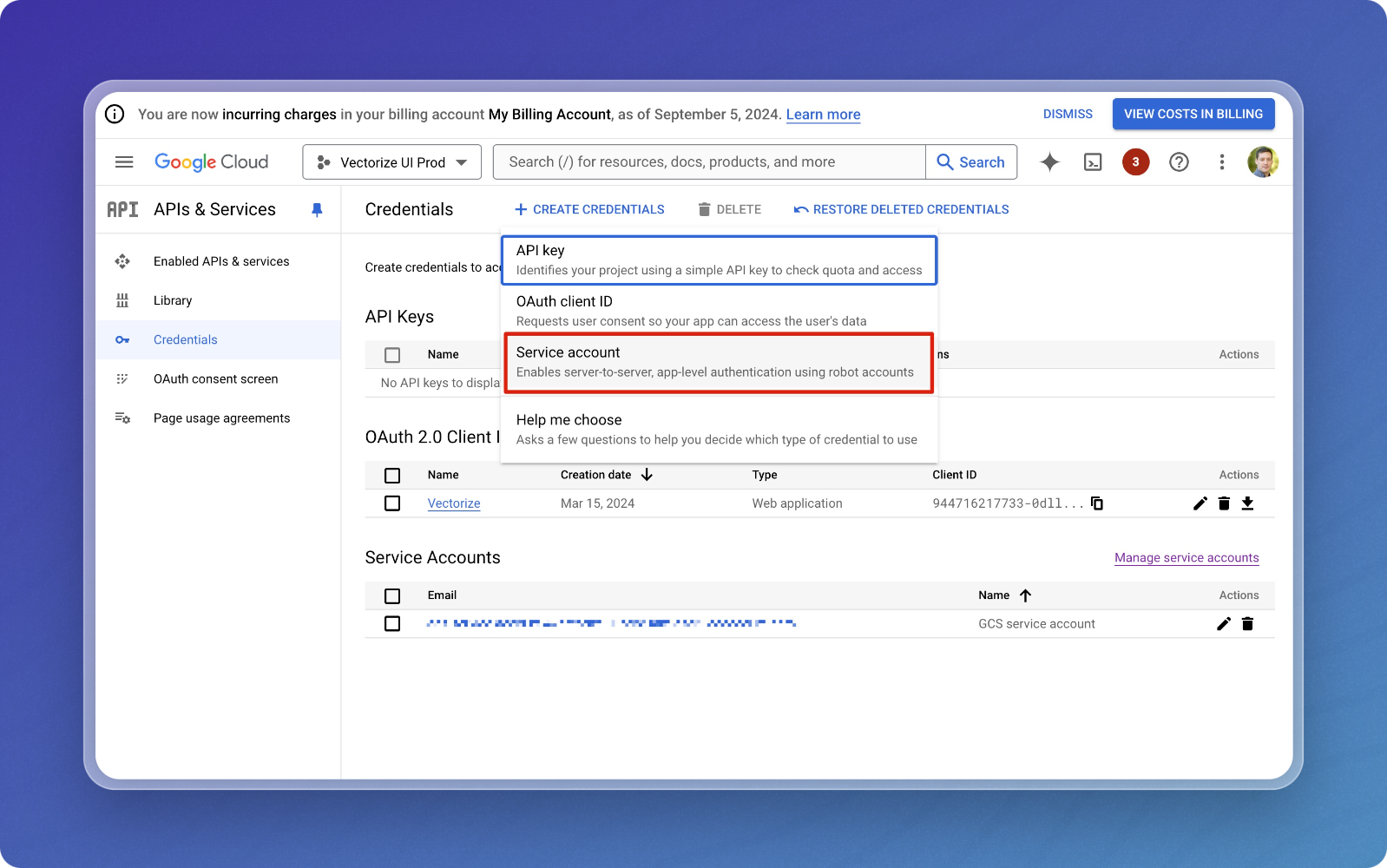 Google Cloud Service Account Creation