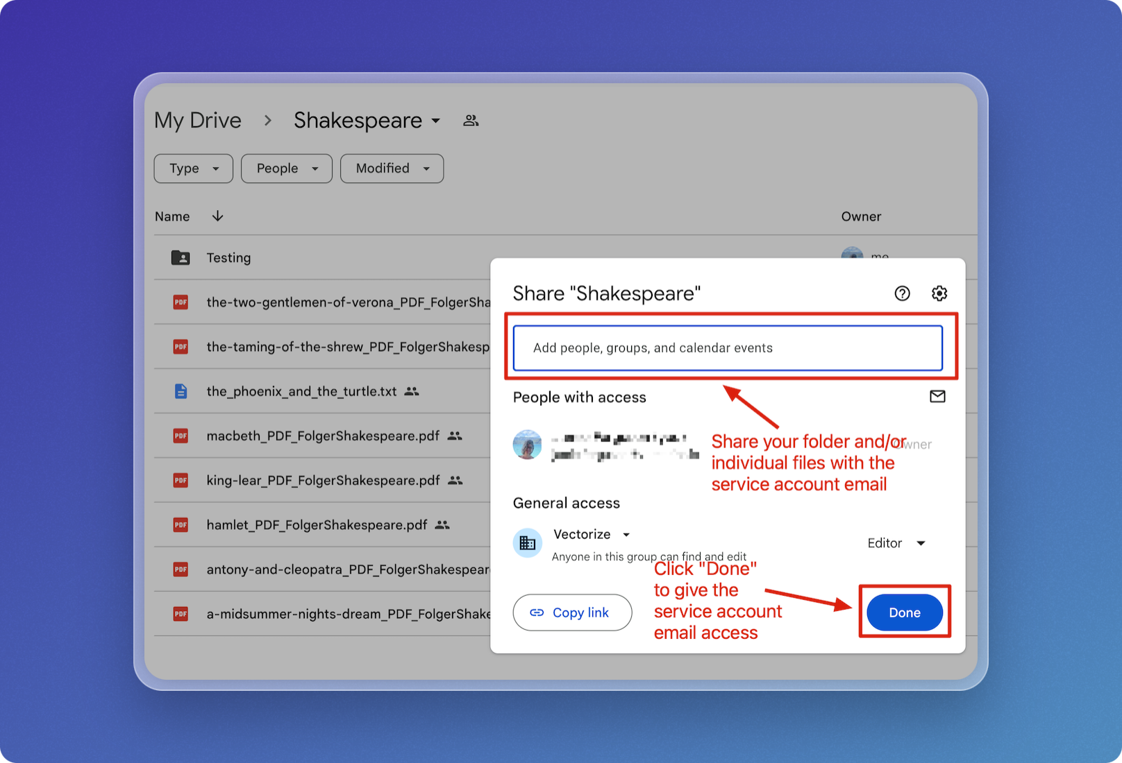 Share Content with Service Account