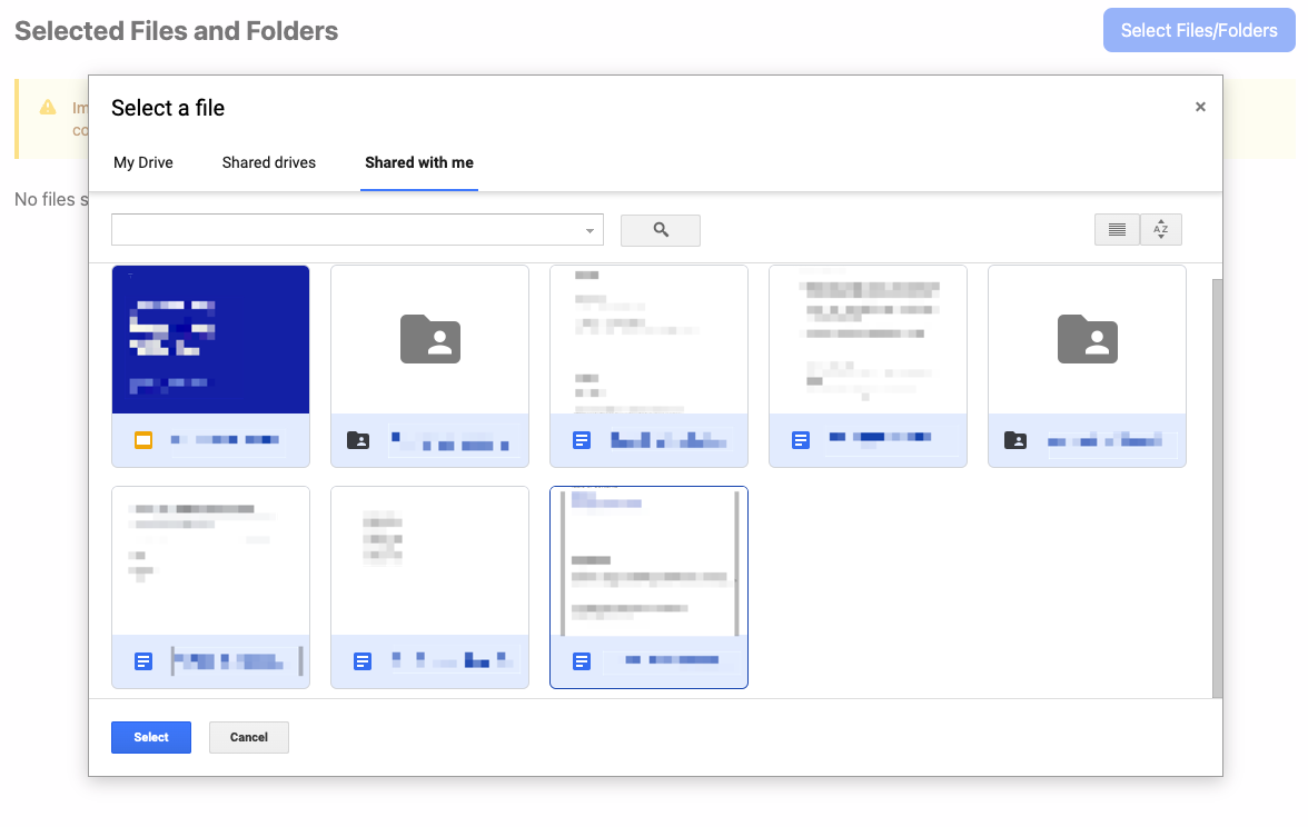 Google Drive File Selector