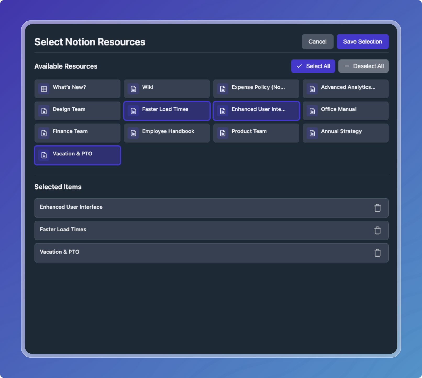 Notion Resource Picker