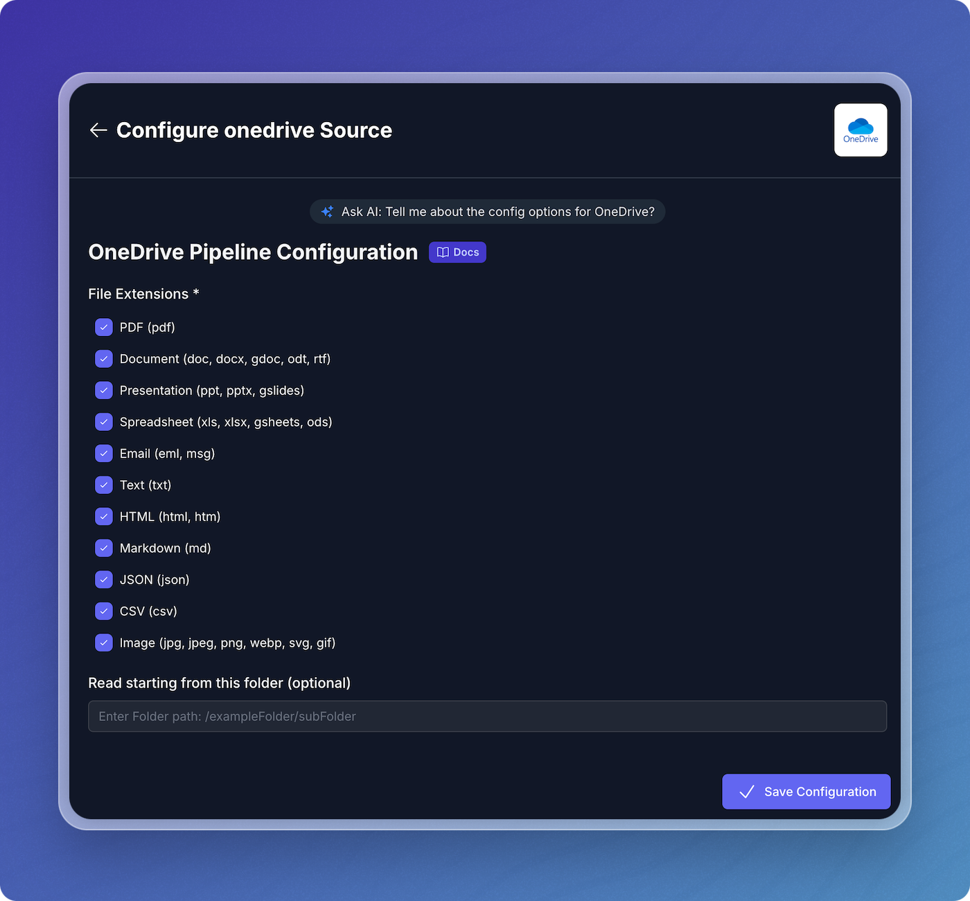 Configuring OneDrive for RAG Pipeline