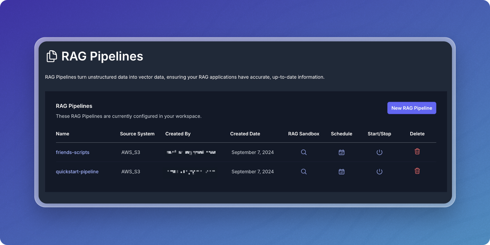 RAG Pipelines Dashboard