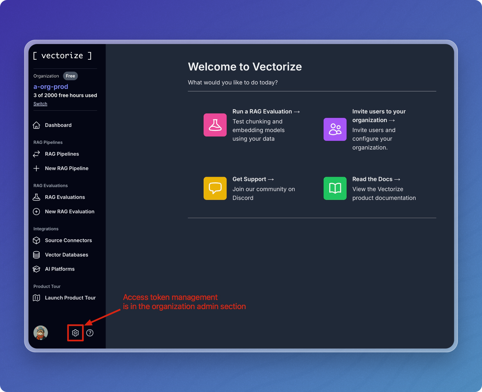 Access tokens from dashboard