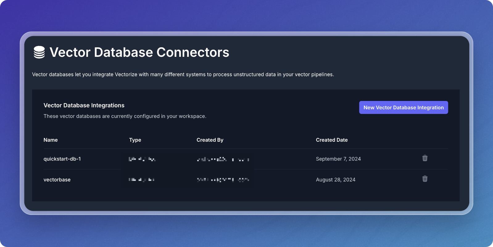 Vector Databases Menu